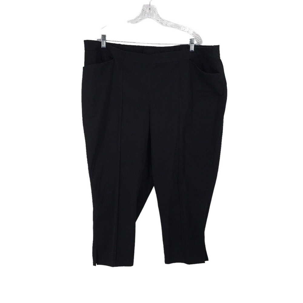 New JMS Womens Black Piped Twill Capri Crop Pants Elastic Waist Just My Size 26W